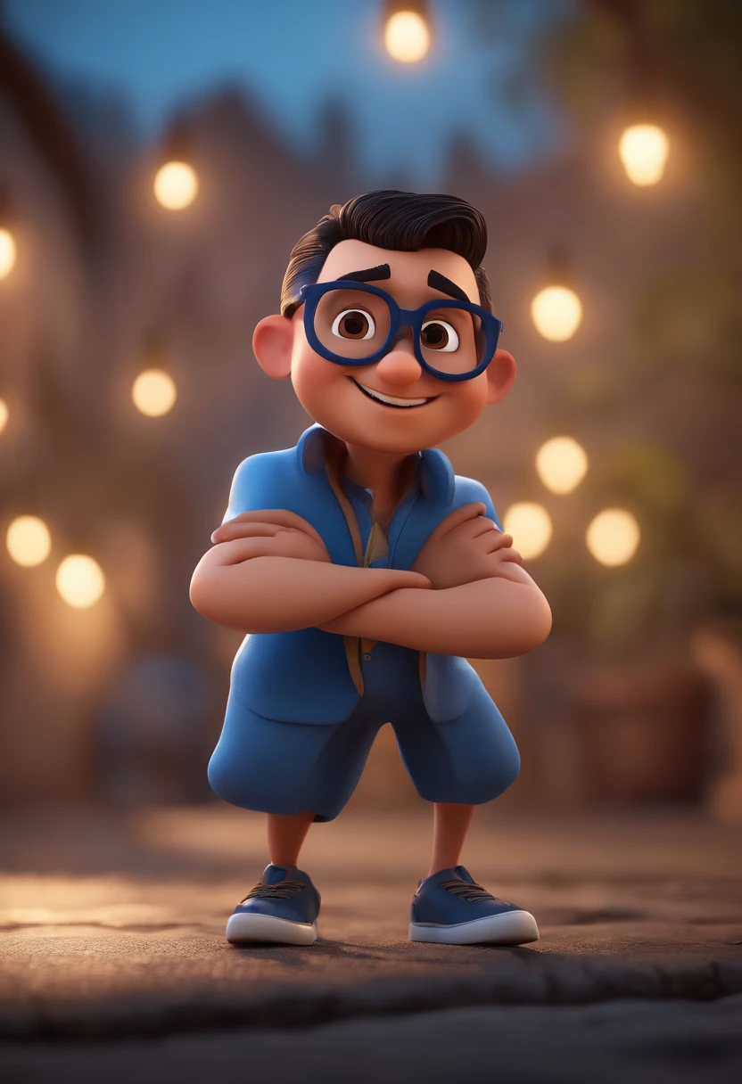 Cartoon character of a man with black glasses and a blue shirt, animation character, Caractere estilizado, animation style rendering, 3D estilizado, Arnold Maya render, 3 d render stylized, toon render keyshot, Personagem 3D, Personagem 3D, 3d rendering stylized, 3 d character render, personagem de desenho animado, Personagem de close up, Pose de personagem, (Estilo Pixar) (master part:1.2) (Bokeh) (best quality) (pele detalhada) (textura detalhada) (8k) (argila) (Cinematic lighting) (foco nítido