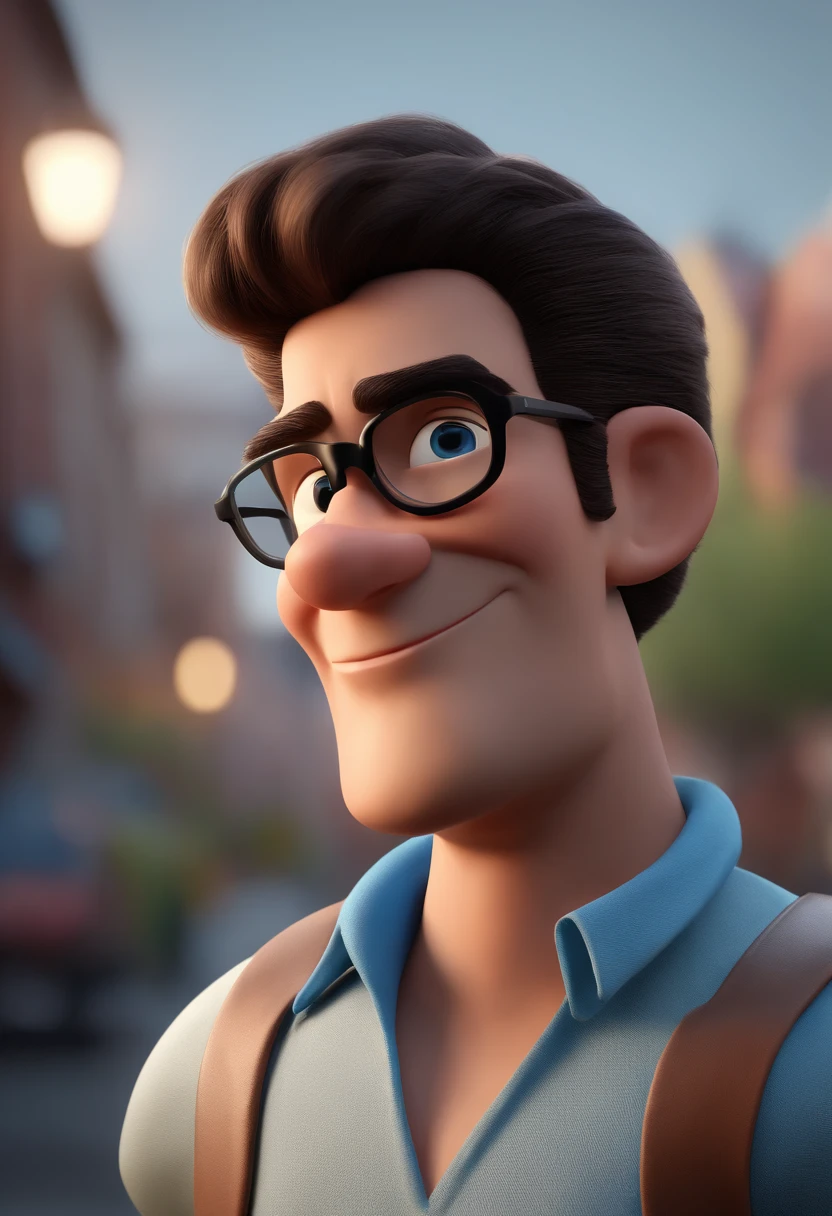 Cartoon character of a man with black glasses and a blue shirt, animation character, Caractere estilizado, animation style rendering, 3D estilizado, Arnold Maya render, 3 d render stylized, toon render keyshot, Personagem 3D, Personagem 3D, 3d rendering stylized, 3 d character render, personagem de desenho animado, Personagem de close up, Pose de personagem, (Estilo Pixar) (master part:1.2) (Bokeh) (best quality) (pele detalhada) (textura detalhada) (8k) (argila) (Cinematic lighting) (foco nítido