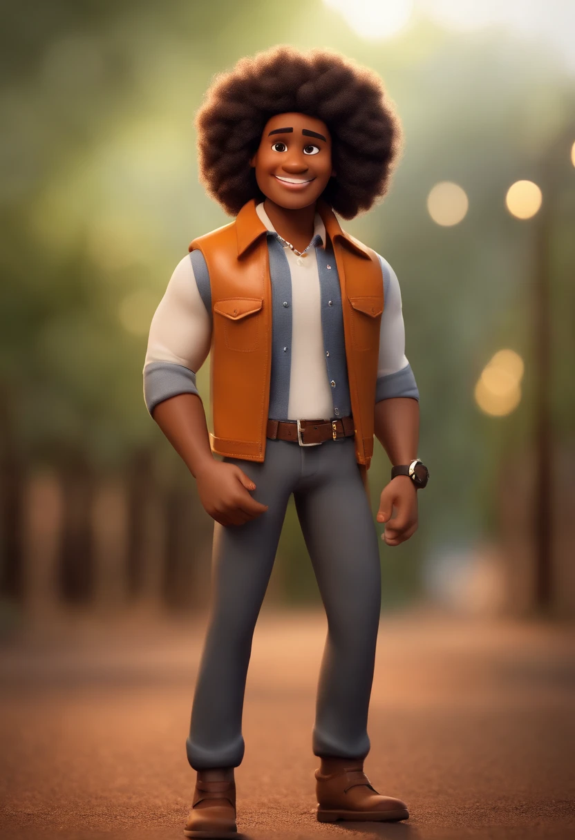 Garoto, estilo disney, tom de pele: claro: Cabelo: marrom escuro, afro, curto, gradient cutting. camisa: jaqueta de trabalho, Cor laranja xom faixa luminosa. Fundo: Gray and white gradient,Comemorando, Hands raised, sorrindo, feliz, (estilo pixar) (obra-prima:1.2) (bokeh) (melhor qualidade) (pele detalhada) (textura detalhada) (8k) (claymation) (cinematic lighthing) (foco nítido