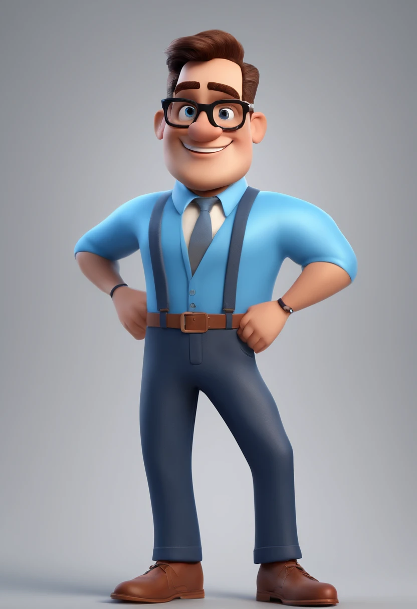 Cartoon character of a man with black glasses and a blue shirt, animation character, Caractere estilizado, animation style rendering, 3D estilizado, Arnold Maya render, 3 d render stylized, toon render keyshot, Personagem 3D, Personagem 3D, 3d rendering stylized, 3 d character render, personagem de desenho animado, Personagem de close up, Pose de personagem,  (Estilo Pixar) (master part:1.2) (Bokeh) (best quality) (pele detalhada) (textura detalhada) (8k) (argila) (Cinematic lighting) (foco nítido