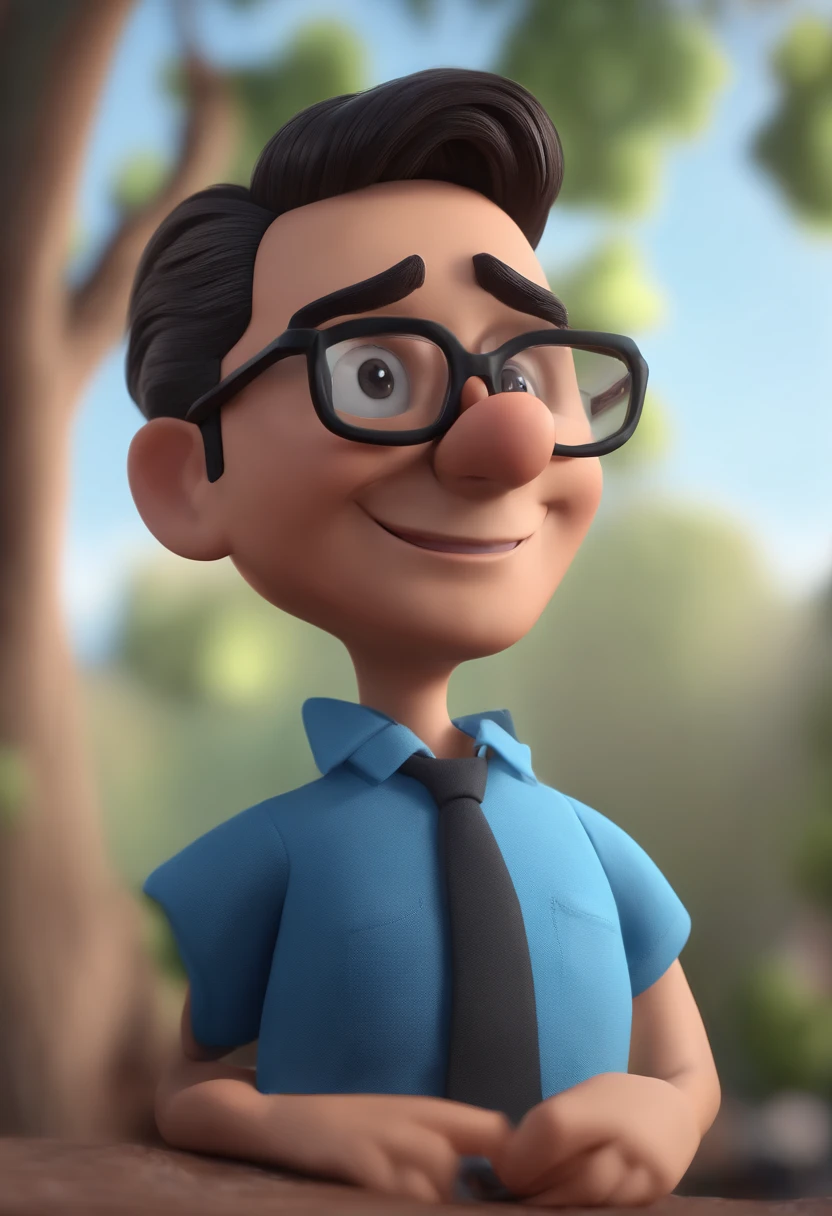 Cartoon character of a man with black glasses and a blue shirt, animation character, Caractere estilizado, animation style rendering, 3D estilizado, Arnold Maya render, 3 d render stylized, toon render keyshot, Personagem 3D, Personagem 3D, 3d rendering stylized, 3 d character render, personagem de desenho animado, Personagem de close up, Pose de personagem, (Estilo Pixar) (master part:1.2) (Bokeh) (best quality) (pele detalhada) (textura detalhada) (8k) (argila) (Cinematic lighting) (foco nítido