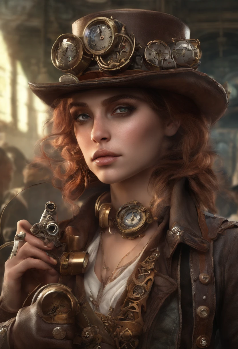 There's a guitarist wearing a Steam Punk hat and holding a pipe., menina Steampunk, usando trajes Steampunk, menina inventora steampunk, (Steampunk), ( Steampunk ), estilo steampunk, Steam-punk, Steampunk Fiction, Steampunk, fantasia Steampunk, estilo de fantasia steampunk, arte steampunk, arte digital steampunk, roupas Steampunk