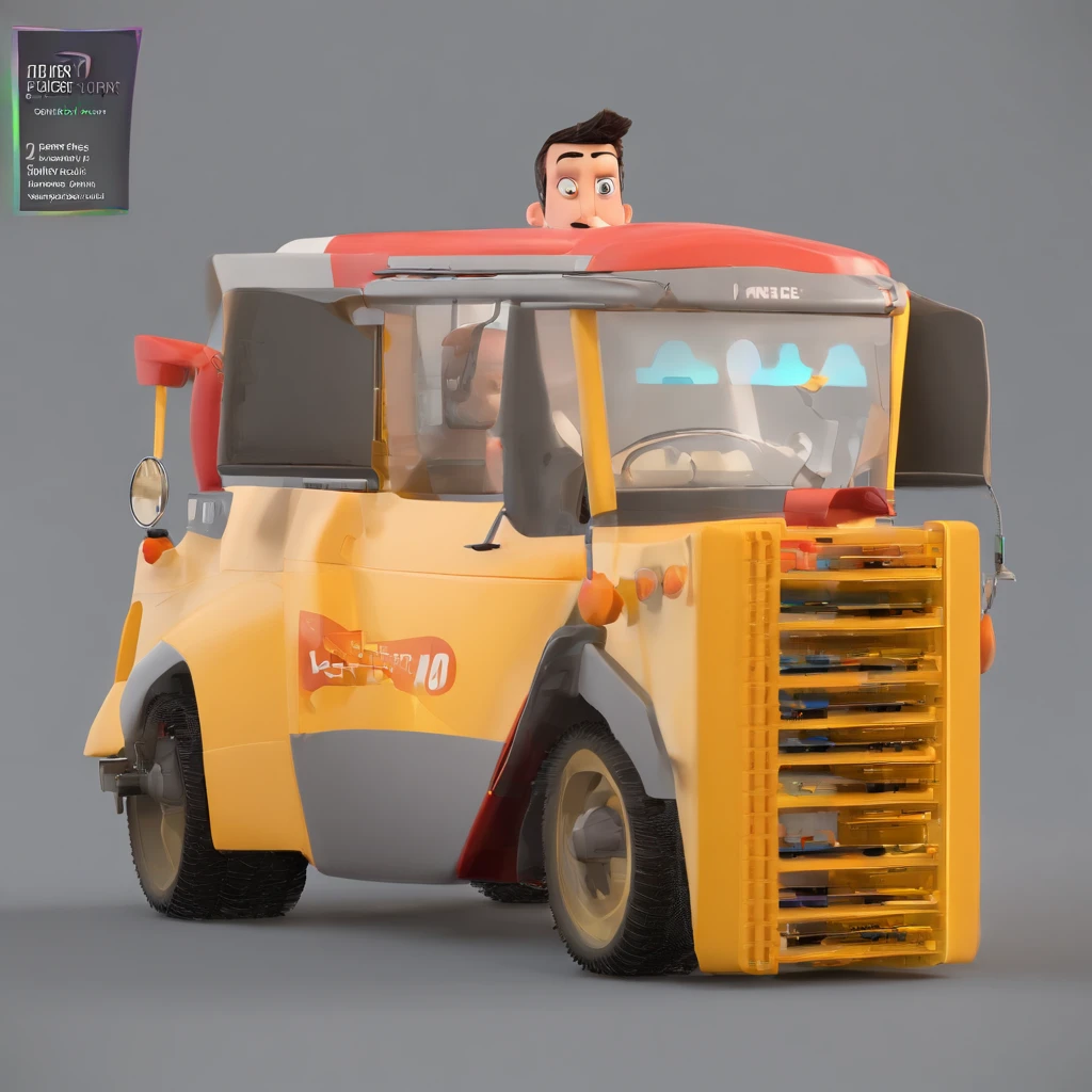 Criar um personagem no estilo Pixar. Trata-se de um homem de 30 anos, com barba, Branco, com cabelos castanhos curtos e um quiff, e olhos castanhos. Ele deve estar na frente de um computador, Trabalhar como designer