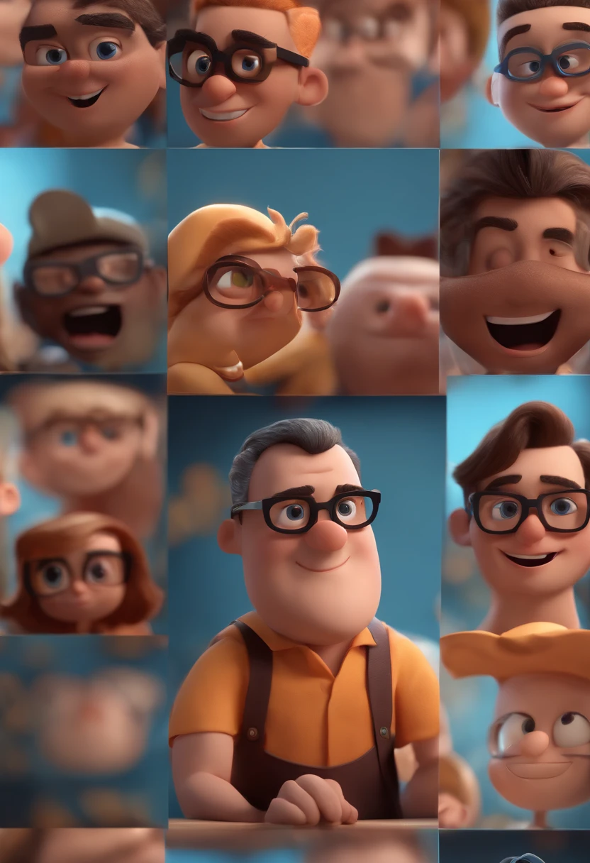 Cartoon character of a man with black glasses and a blue shirt, animation character, Caractere estilizado, animation style rendering, 3D estilizado, Arnold Maya render, 3 d render stylized, toon render keyshot, Personagem 3D, Personagem 3D, 3d rendering stylized, 3 d character render, personagem de desenho animado, Personagem de close up, Pose de personagem,  (Estilo Pixar) (master part:1.2) (Bokeh) (best quality) (pele detalhada) (textura detalhada) (8k) (argila) (Cinematic lighting) (foco nítido