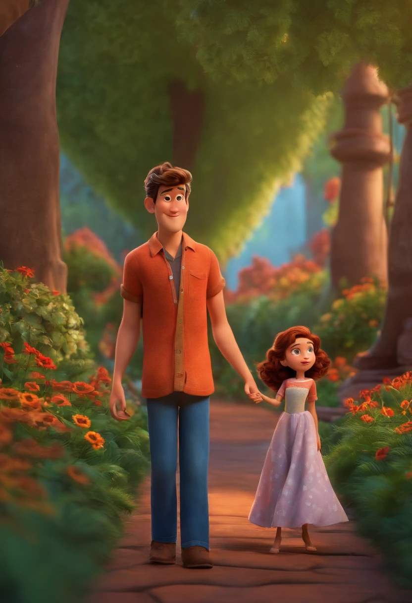 Man with a woman sitting facing each other in a flower field full of leafy trees, animation character, Stylized character, animation style rendering, stylized 3D, Arnold Maya rendering, stylized 3D rendering, rendering screenshot toon, 3D Character, 3D Character, Stylized 3D Rendering, 3D Character Rendering, cartoon character, Close up Character, Character Pose, (Pixar Style) (master part:1.2) (Bokeh) (best quality) ( detailed skin) (detailed texture) (8k) (clay) (cinematic lighting) (sharp focus