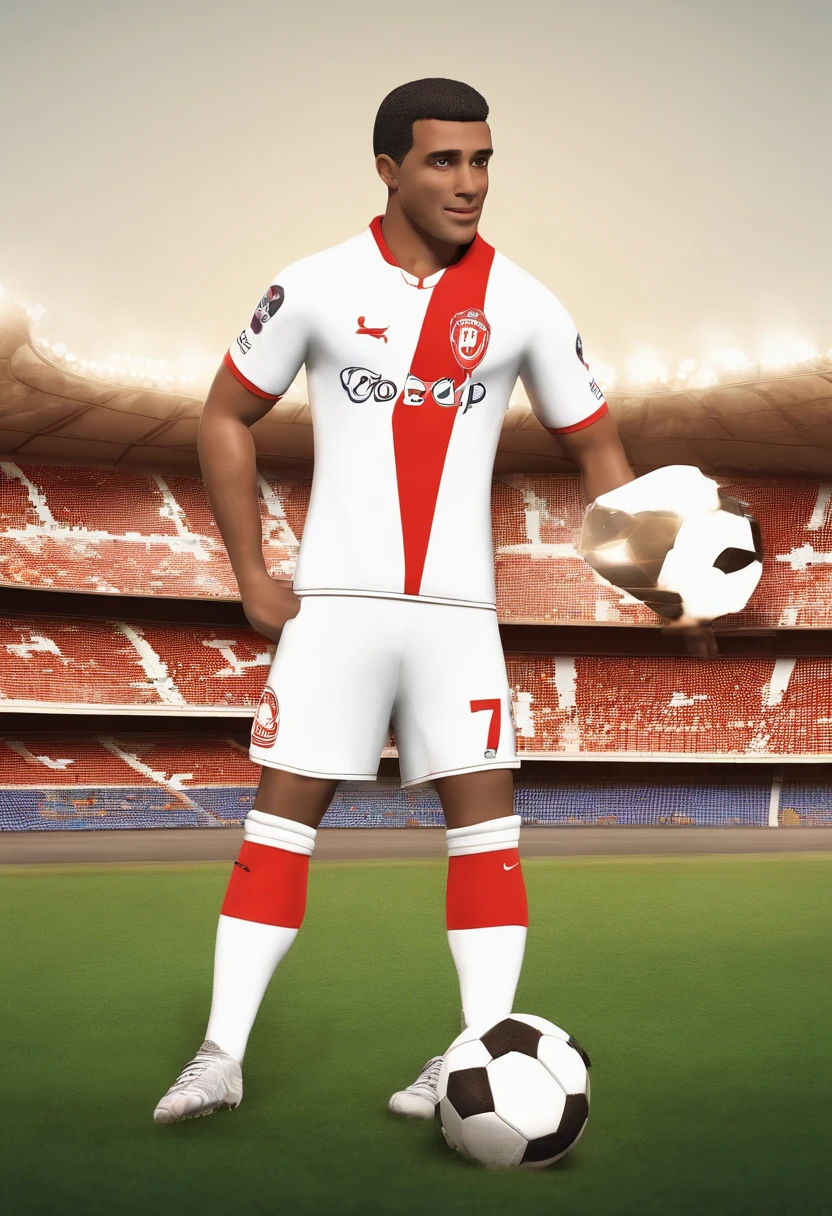 Imagem estilo Pixar com personagem 3D, "Vicente: A Lenda da Fera do Futebol"


 Vicente, um menino de 7 anos, caucasiano com pele branca, cabelos castanhos e cacheados, um sorriso largo e olhos expressivos.
Vicente usando o uniforme vermelho e branco do Sport Clube Internacional de Porto Alegre, with the number 7 on the back and the captain's armband.
He holds a soccer ball and is in action, demonstrando sua velocidade e chute forte
Fundo com as cores do uniforme (vermelho e branco).