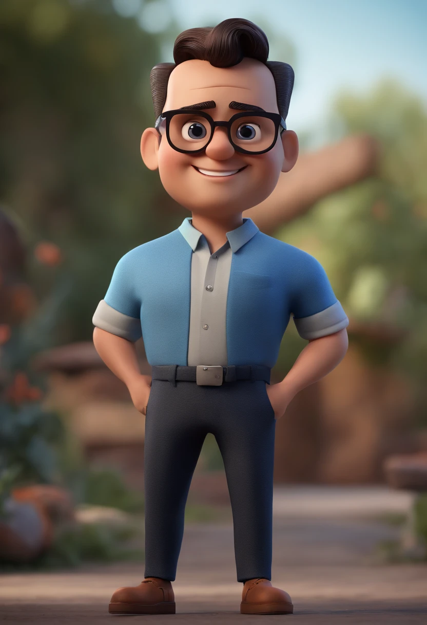 Cartoon character of a man with black glasses and a blue shirt, animation character, Caractere estilizado, animation style rendering, 3D estilizado, Arnold Maya render, 3 d render stylized, toon render keyshot, Personagem 3D, Personagem 3D, 3d rendering stylized, 3 d character render, personagem de desenho animado, Personagem de close up, Pose de personagem, (Estilo Pixar) (master part:1.2) (Bokeh) (best quality) (pele detalhada) (textura detalhada) (8k) (argila) (Cinematic lighting) (foco nítido