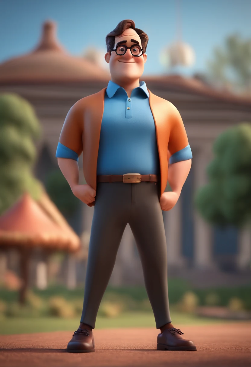 Cartoon character of a man with black glasses and a blue shirt, animation character, Caractere estilizado, animation style rendering, 3D estilizado, Arnold Maya render, 3 d render stylized, toon render keyshot, Personagem 3D, Personagem 3D, 3d rendering stylized, 3 d character render, personagem de desenho animado, Personagem de close up, Pose de personagem, (Estilo Pixar) (master part:1.2) (Bokeh) (best quality) (pele detalhada) (textura detalhada) (8k) (argila) (Cinematic lighting) (foco nítido