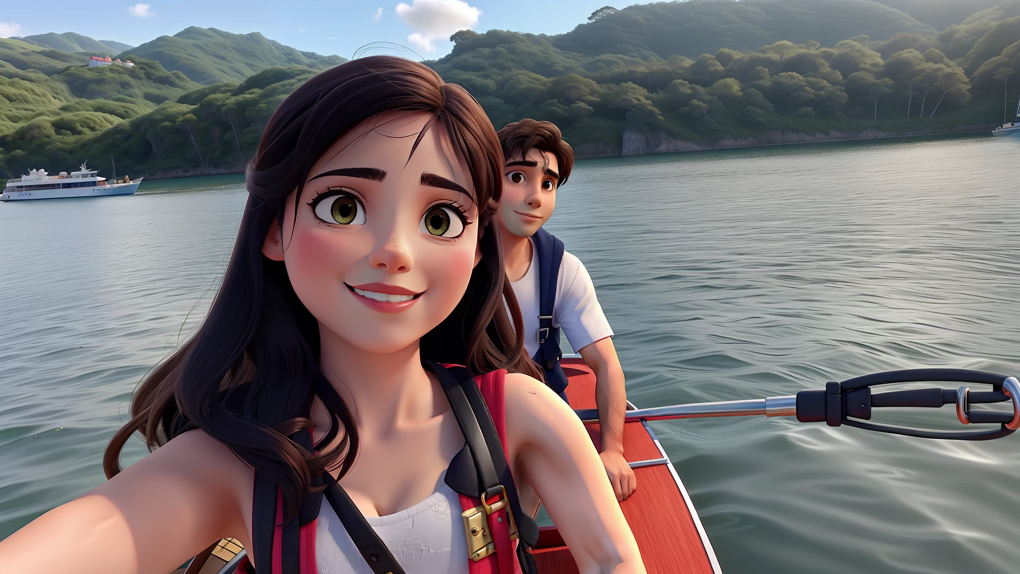 Casal no barco no lago