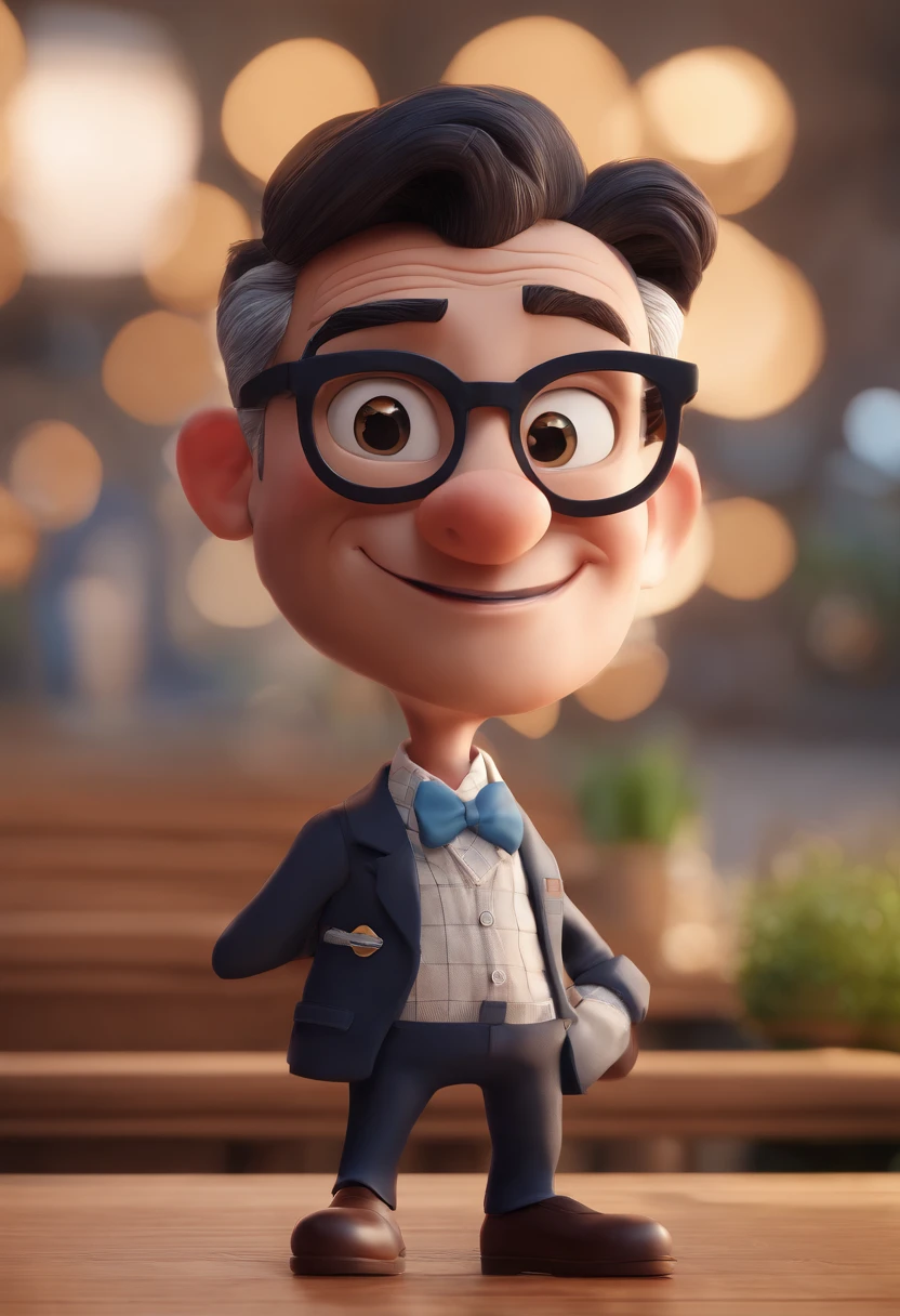 Cartoon character of a man with black glasses and a blue shirt, animation character, Caractere estilizado, animation style rendering, 3D estilizado, Arnold Maya render, 3 d render stylized, toon render keyshot, Personagem 3D, Personagem 3D, 3d rendering stylized, 3 d character render, personagem de desenho animado, Personagem de close up, Pose de personagem,  (Estilo Pixar) (master part:1.2) (Bokeh) (best quality) (pele detalhada) (textura detalhada) (8k) (argila) (Cinematic lighting) (foco nítido