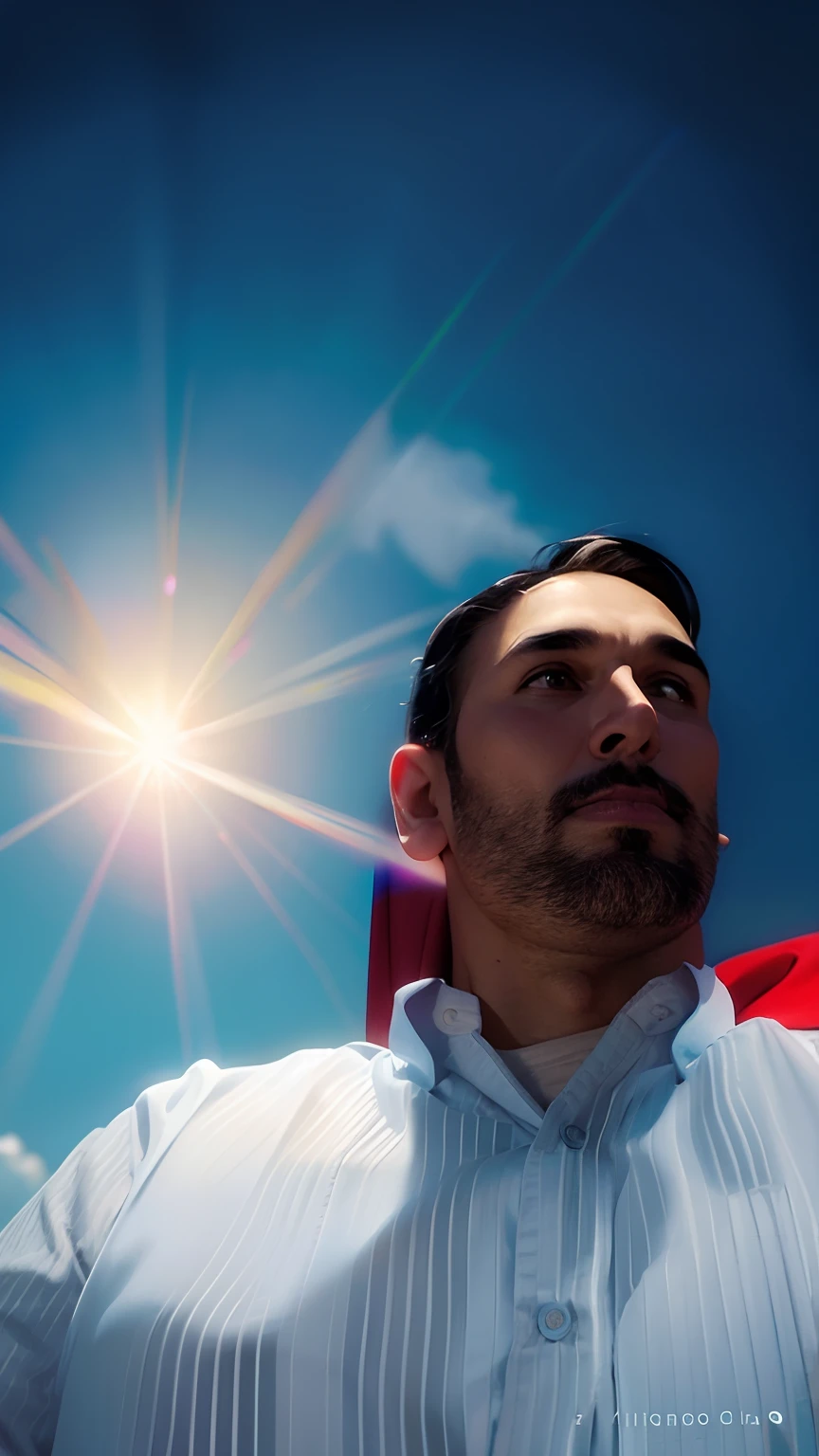 Um homem de 40 anos de idade, cor morena, Disney Pixar style and wearing superhero superman costume.