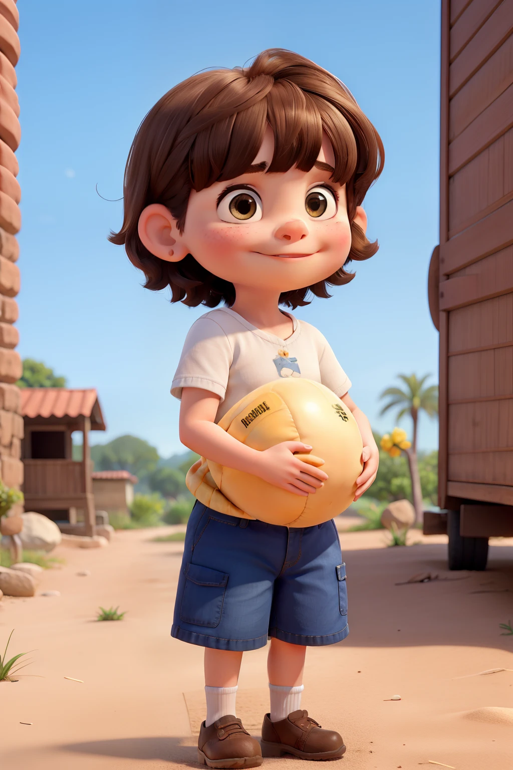 Uma menina de quatro anos, With short hair and bangs holding her brother baby blmost no hair