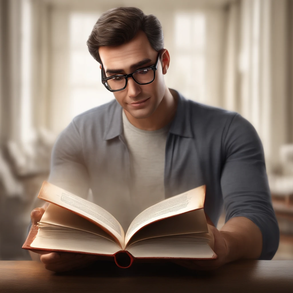 (highres,realistic),(pixar cartoon,3D rendering),(man reading a book),(white background),detailed illustration,dramatic lighting,vibrant colors,bookworm,horn-rimmed glasses

Explanation:
- (highres,realistic): The image should have the best quality, high resolution, and realistic details.
- (pixar cartoon,3D rendering): The image should have the aesthetic of Pixar cartoons with 3D rendering techniques.
- (man reading a book): The main subject of the image is a man who is engrossed in reading a book.
- (white background): The image has a simple and clean white background.
- detailed illustration: The illustration should be highly detailed and intricate.
- dramatic lighting: The lighting should create a dramatic effect, emphasizing the man and the book.
- vibrant colors: The image should have vivid and vibrant colors.
- bookworm: The man should have the appearance of a dedicated reader.
- horn-rimmed glasses: The man should wear stylish horn-rimmed glasses, adding to his intellectual look.