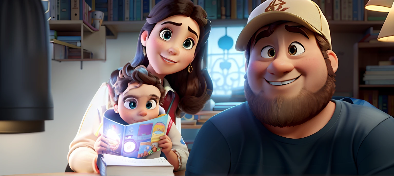, illuminated by the light of a lamp, contra o pano de fundo de uma biblioteca, capa de filme da Disney Pixar