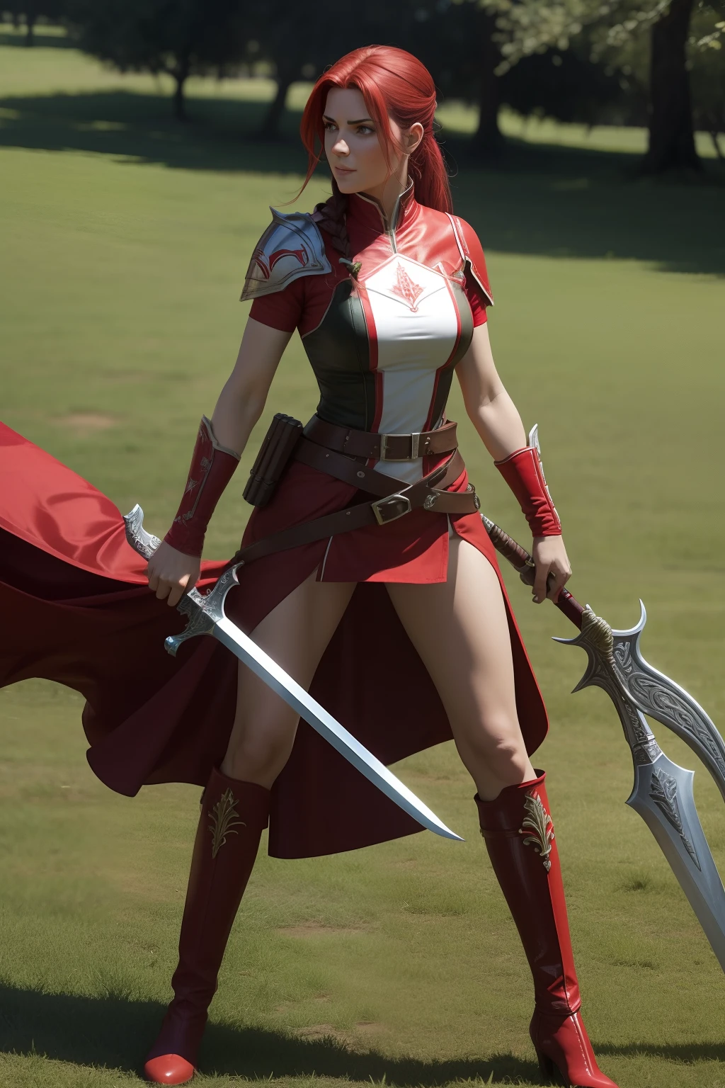 Red Sonya of rogatino ,no campo de batalha,feroz e selvagem com a espada derrubando seus inimigos