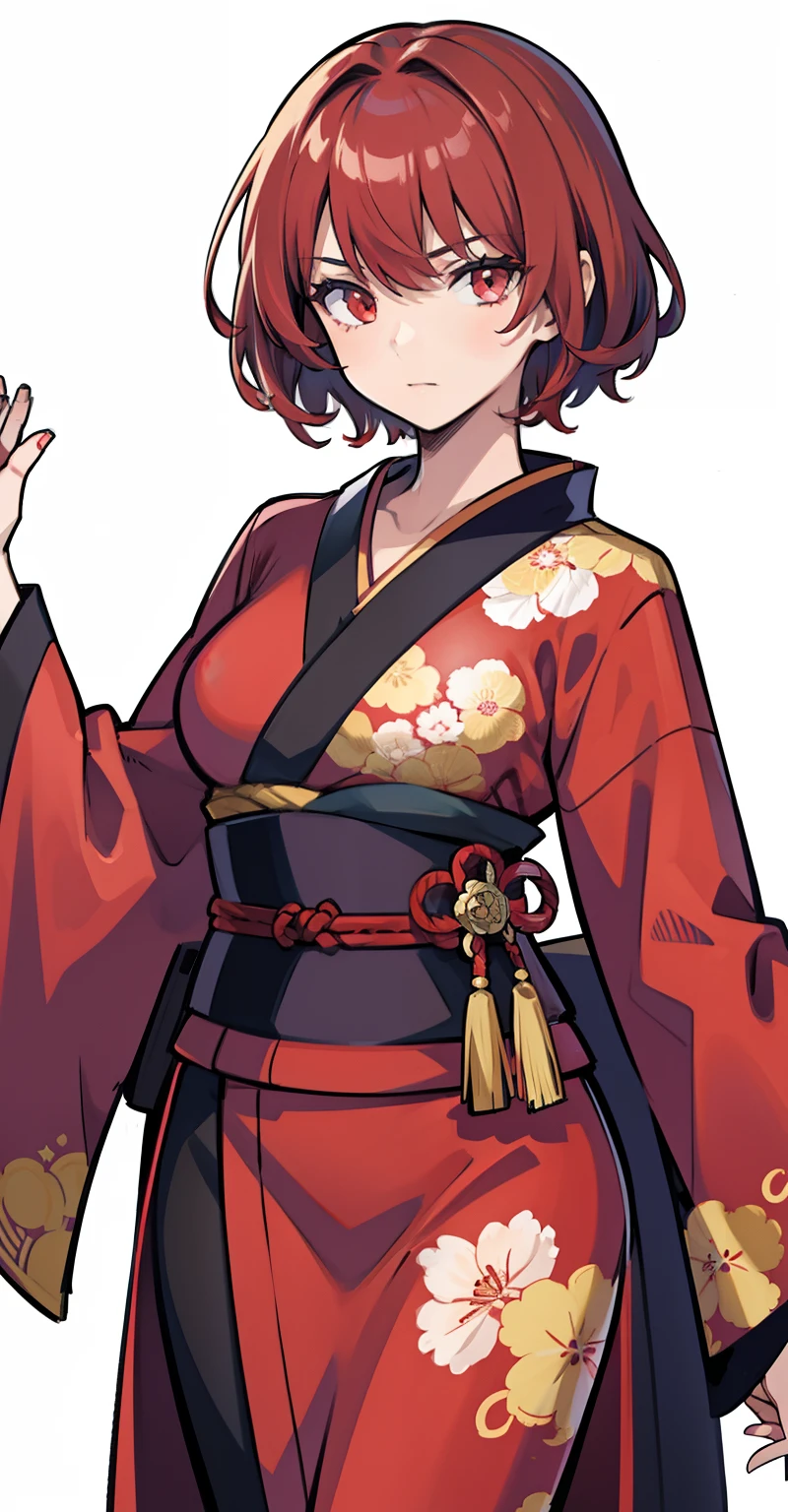 1girl, masterpiece, lady_nagant, short hair, red hair, red eyes, Medium breasts, kimono