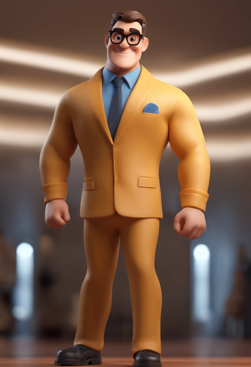 Cartoon character of a man with black glasses and a blue shirt, animation character, Caractere estilizado, Eyebrow Designer animation style rendering, 3D estilizado, Arnold Maya render, 3 d render stylized, toon render keyshot, Personagem 3D, Personagem 3D, 3d rendering stylized, 3 d character render, personagem de desenho animado, Personagem de close up, Pose de personagem, (Estilo Pixar) (master part:1.2) (Bokeh) (best quality) (pele detalhada) (textura detalhada) (8k) (argila) (Cinematic lighting) (foco nítido