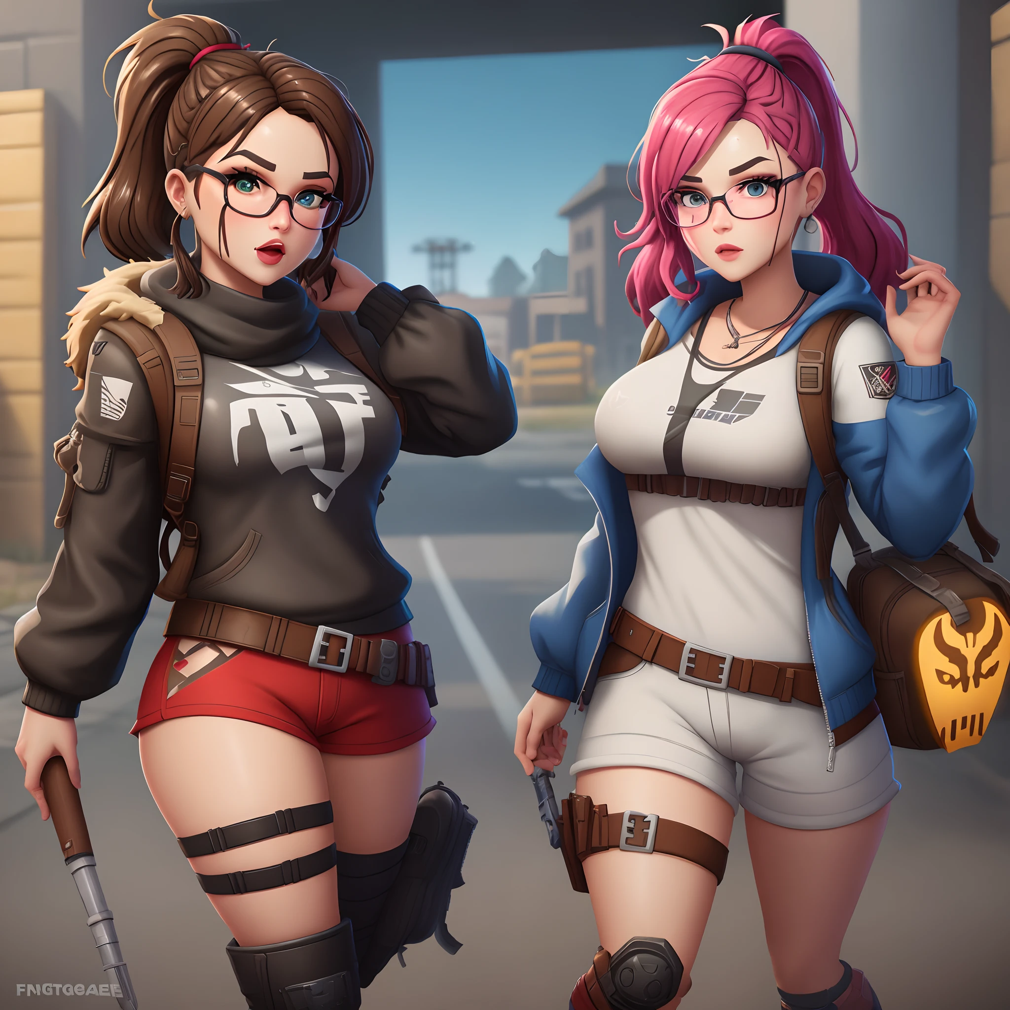 Realistic, shaded, photorealism, high quality, Beautiful girl, redhead, glasses, thick thighs and thick sportsware, maniac and psychopath expression and smile, clothes with blood stains