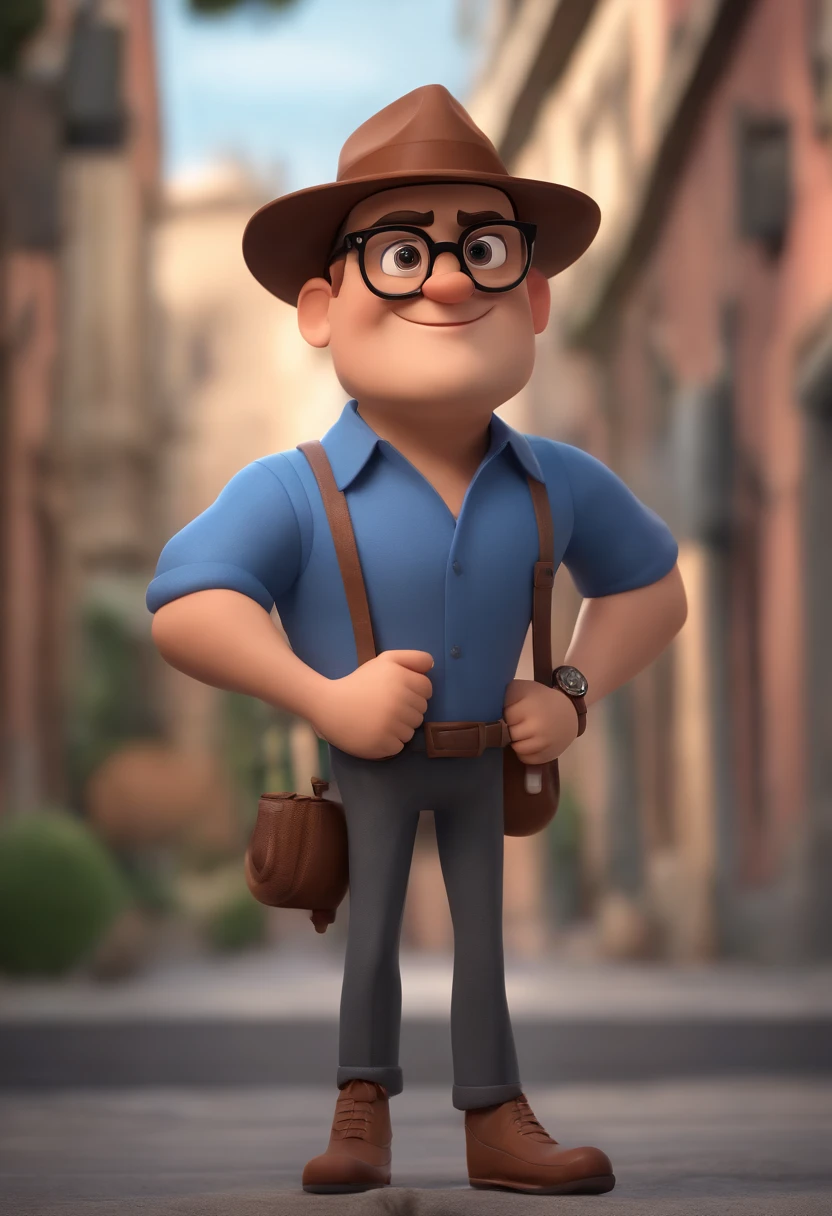 Cartoon character of a man wearing black glasses and a blue shirt, um personagem animado, Caractere estilizado, animation style rendering, 3D estilizado, Arnold Maya render, 3 d render stylized, toon render keyshot, Personagem 3D, Personagem 3D, 3d rendering stylized, 3 d character render, personagem de desenho animado, Personagem de close up, Pose de personagem, (Estilo Pixar) (master part:1.2) (Bokeh) (best quality) (pele detalhada) (textura detalhada) (8k) (argila) (Cinematic lighting) (foco nítido,Senta e vaza a parte superior do corpo