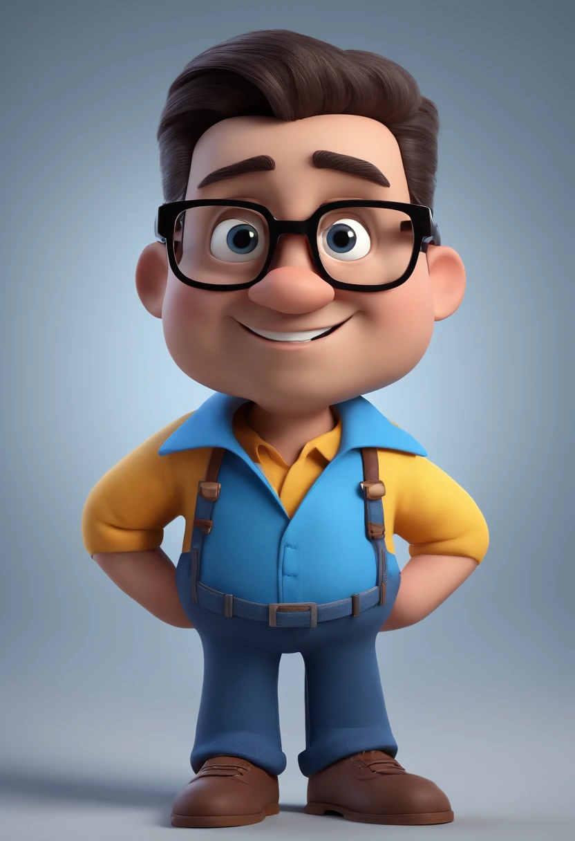 Cartoon character of a man with black glasses and a blue shirt, animation character, Caractere estilizado, animation style rendering, 3D estilizado, Arnold Maya render, 3 d render stylized, toon render keyshot, Personagem 3D, Personagem 3D, 3d rendering stylized, 3 d character render, personagem de desenho animado, Personagem de close up, Pose de personagem, (Estilo Pixar) (master part:1.2) (Bokeh) (best quality) (pele detalhada) (textura detalhada) (8k) (argila) (Cinematic lighting) (foco nítido