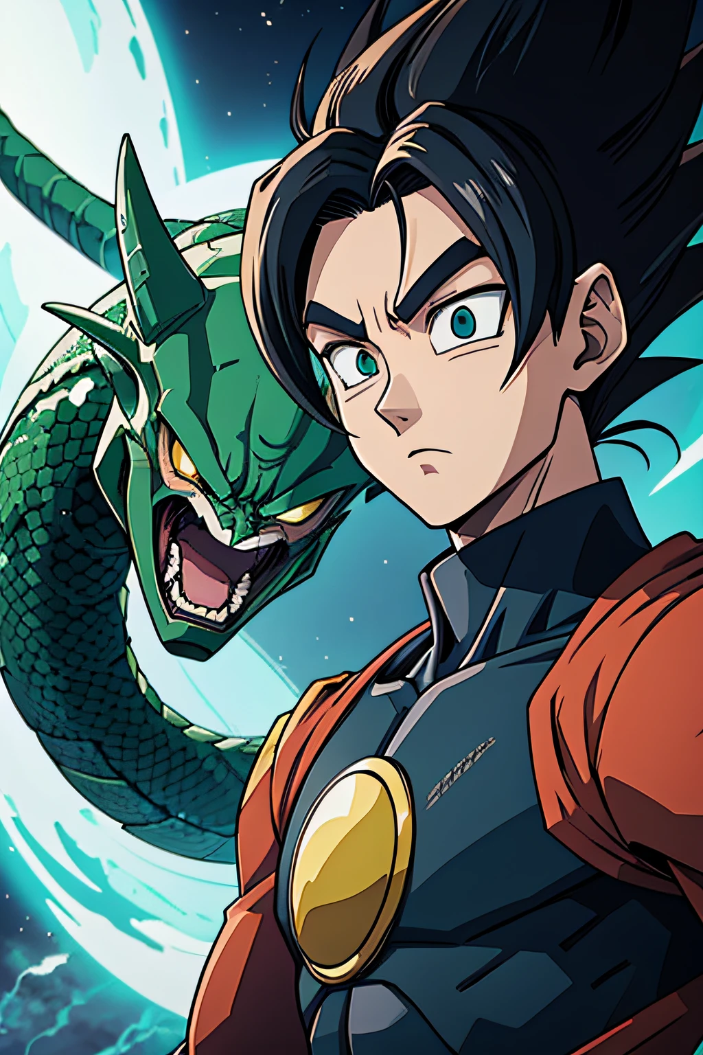 An alien snake villain, personagem estilo anime, como um Personagem de anime, estilo anime masculino, Personagem de anime, inspirado em Dragon Ball, arte por Akira toryama