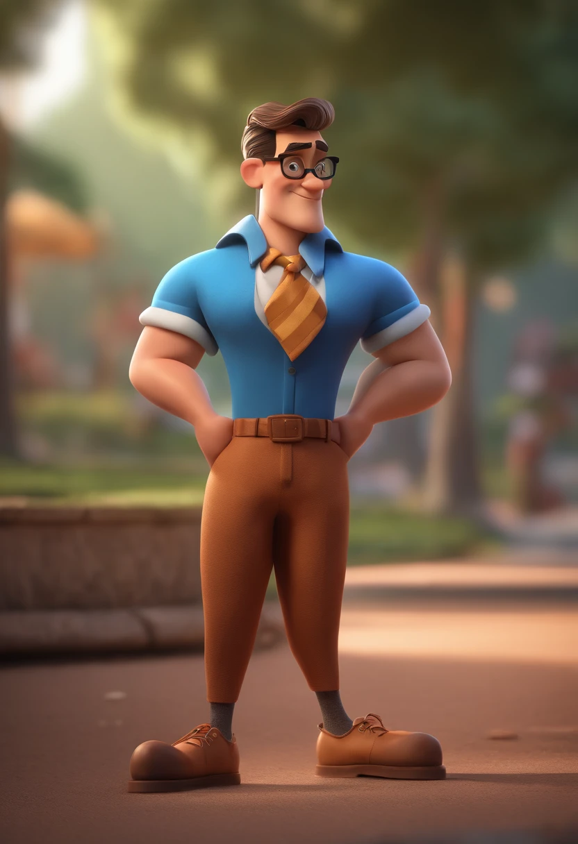 Cartoon character of a man with black glasses and a blue shirt, animation character, Caractere estilizado, animation style rendering, 3D estilizado, Arnold Maya render, 3 d render stylized, toon render keyshot, Personagem 3D, Personagem 3D, 3d rendering stylized, 3 d character render, personagem de desenho animado, Personagem de close up, Pose de personagem, (Estilo Pixar) (master part:1.2) (Bokeh) (best quality) (pele detalhada) (textura detalhada) (8k) (argila) (Cinematic lighting) (foco nítido