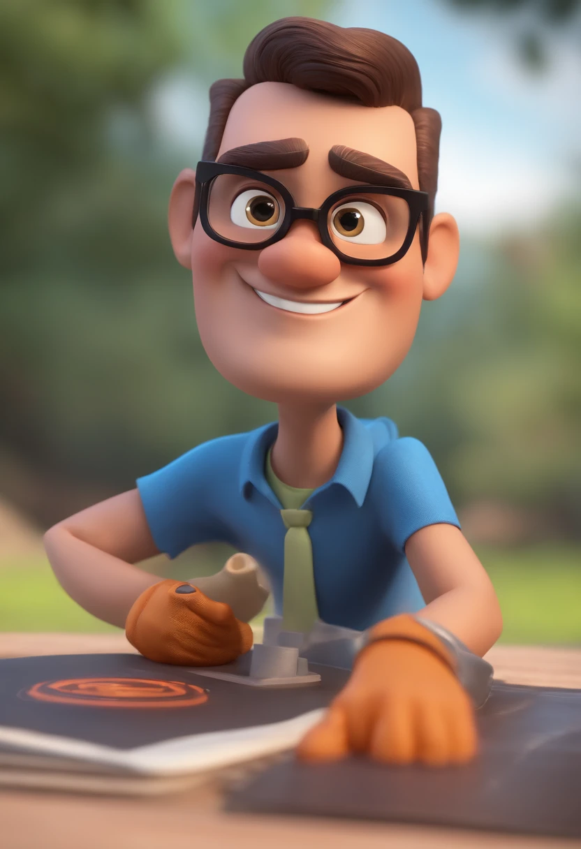 Cartoon character of a man with black glasses and a blue shirt, animation character, Caractere estilizado, animation style rendering, 3D estilizado, Arnold Maya render, 3 d render stylized, toon render keyshot, Personagem 3D, Personagem 3D, 3d rendering stylized, 3 d character render, personagem de desenho animado, Personagem de close up, Pose de personagem,  (Estilo Pixar) (master part:1.2) (Bokeh) (best quality) (pele detalhada) (textura detalhada) (8k) (argila) (Cinematic lighting) (foco nítido