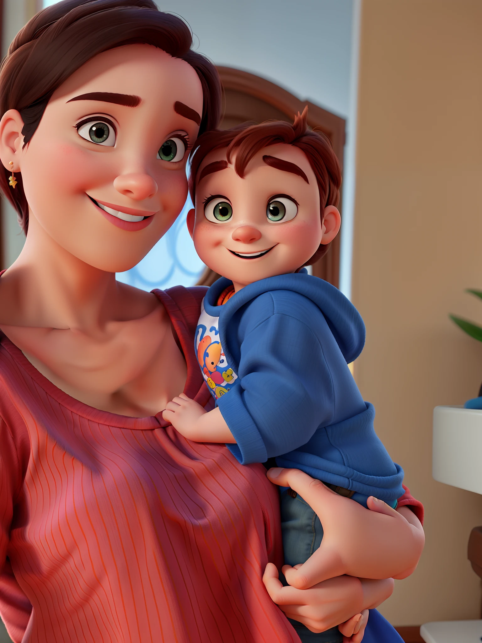 uma familia disney pixar, alta qualidade, melhor qualidade, A mother with her baby boy