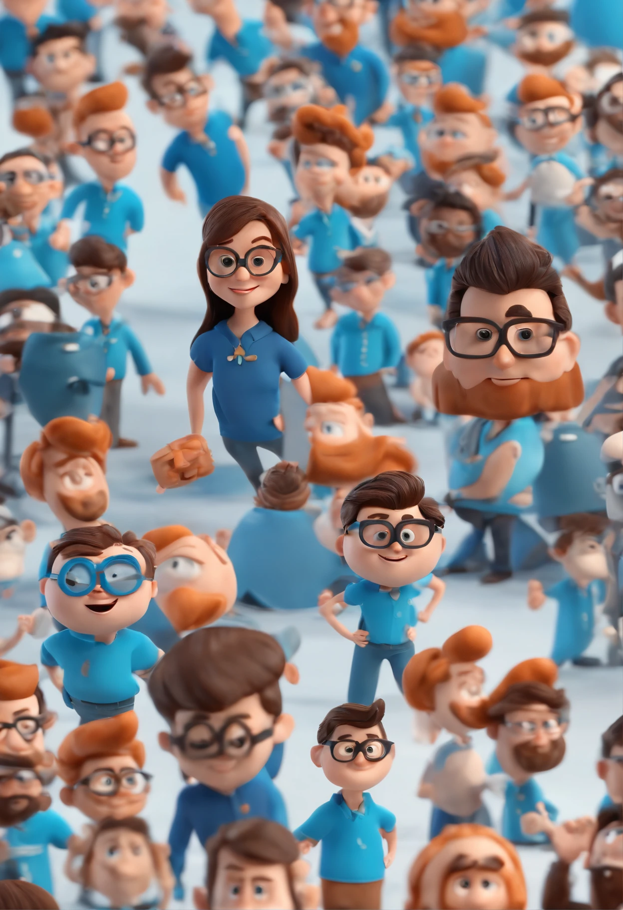 Cartoon character of a man wearing black glasses and a blue shirt, um personagem animado, Caractere estilizado, animation style rendering, 3D estilizado, Arnold Maya render, 3 d render stylized, toon render keyshot, Personagem 3D, Personagem 3D, 3d rendering stylized, 3 d character render, personagem de desenho animado, Personagem de close up, Pose de personagem, (Estilo Pixar) (master part:1.2) (Bokeh) (best quality) (pele detalhada) (textura detalhada) (8k) (argila) (Cinematic lighting) (foco nítido,Senta e vaza a parte superior do corpo