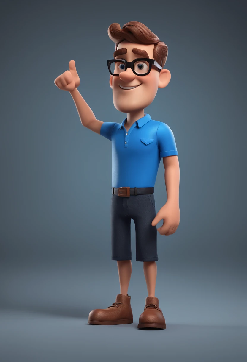 Cartoon character of a man with black glasses and a blue shirt, animation character, Caractere estilizado, animation style rendering, 3D estilizado, Arnold Maya render, 3 d render stylized, toon render keyshot, Personagem 3D, Personagem 3D, 3d rendering stylized, 3 d character render, personagem de desenho animado, Personagem de close up, Pose de personagem, (Estilo Pixar) (master part:1.2) (Bokeh) (best quality) (pele detalhada) (textura detalhada) (8k) (argila) (Cinematic lighting) (foco nítido