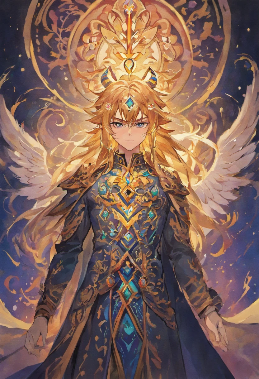 A handsome elvish god with fancy embroidered clothes and long hair