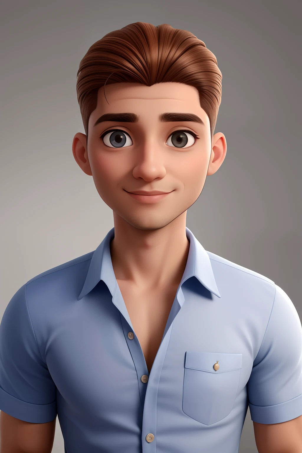 Um homem de 34 anos, com cabelos castanhos curtos,face de diamante, olhar rigoroso, e olhos castanhos, vestindo camisa branca branca com gravata
