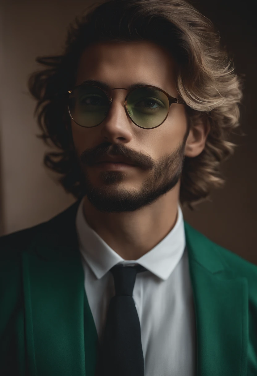 Imagem realista de um homem com curto, gradient hair, Green Eyes Glasses, branco, bigode e cavanhaque