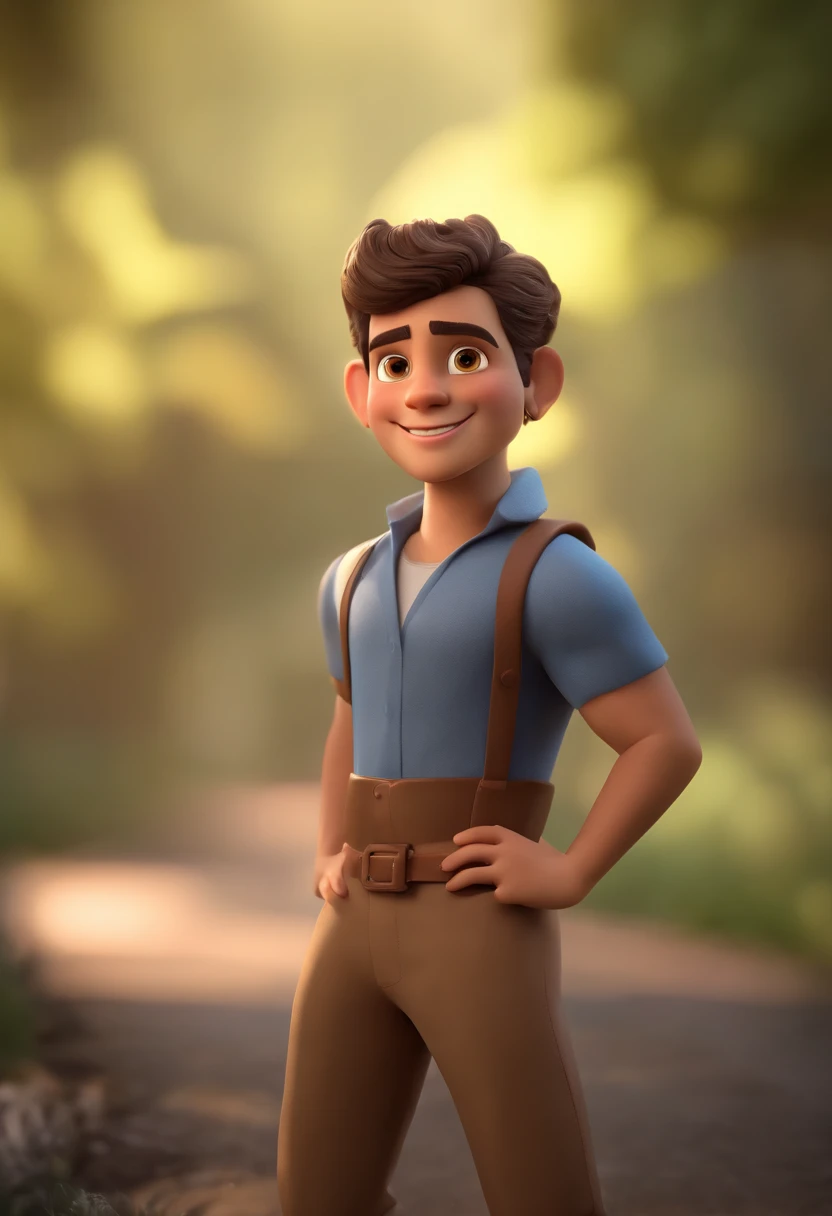 Jovem de 17 anos, olhos castanhos, cabelo cacheado preto,White-skinned looking at the camera , animation character, Caractere estilizado, animation style rendering, 3D estilizado, Arnold Maya render, 3 d render stylized, toon render keyshot, Personagem 3D, Personagem 3D, 3d rendering stylized, 3 d character render, personagem de desenho animado, Personagem de close up, Pose de personagem,  (Estilo Pixar) (master part:1.2) (Bokeh) (best quality) (pele detalhada) (textura detalhada) (8k) (argila) (Cinematic lighting) (foco nítido