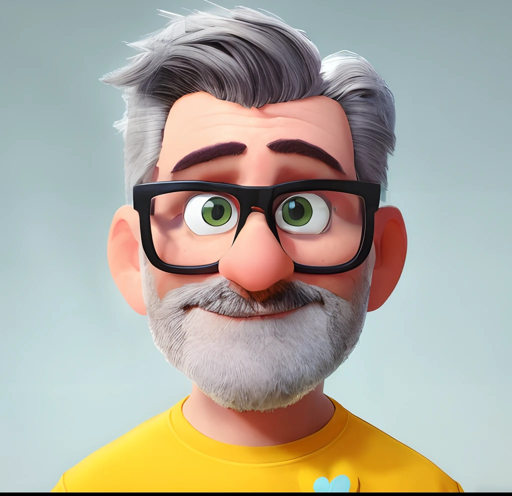 A closeup of a cartoon character with glasses and gray beard, pixar retrato 8 k foto, close - retrato facial de cima, retrato pixar, Como um personagem da Pixar, cabelos pretos, bigode preto,  Personagem ideal da Pixar, Anato Finnstark. Pixar, personagem pixar, Representado como um personagem da Pixar, Pixar Arte 3D, design de personagens Pixar, design de personagem bonito pixar, pixar renderman render