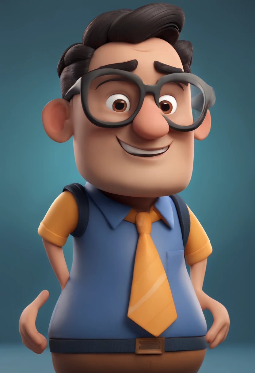 Cartoon character of a man wearing black glasses and a blue shirt, um personagem animado, Caractere estilizado, animation style rendering, 3D estilizado, Arnold Maya render, 3 d render stylized, toon render keyshot, Personagem 3D, Personagem 3D, 3d rendering stylized, 3 d character render, personagem de desenho animado, Personagem de close up, Pose de personagem, (Estilo Pixar) (master part:1.2) (Bokeh) (best quality) (pele detalhada) (textura detalhada) (8k) (argila) (Cinematic lighting) (foco nítido,Senta e vaza a parte superior do corpo