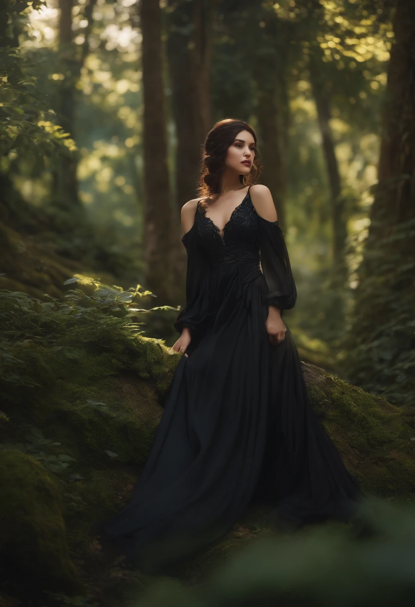 Uma bruxa misteriosa, bumbum perfeito, roupas mais sexy, energia do caos multicolorida, Standing in a dark forest of barren trees, brilhando com uma energia poderosa. Realistic, fotografia realista impressionante, 3D-rendering, octan render, intrinsecamente detalhado, cinemactic, trending on ArtStation, isometric, Centered hipereallistic cover photo, awesome full color, Hand drawn, Escuro, corajoso, Muito, Klimt, erte 12k |, High definition, cinemactic, Neoprene, Vencedor do concurso Behance, Retrato em destaque no Unsplash, arte digital estilizada, liso, Ultra High Definition, 8k, Motor Unreal 5, Ultra sharp focus, obra-prima de arte intrincada, agourento, epics, TanvirTamim, trending on ArtStation, por artgerm, h. r. Giger e Beksinski, altamente detalhado, vibrante