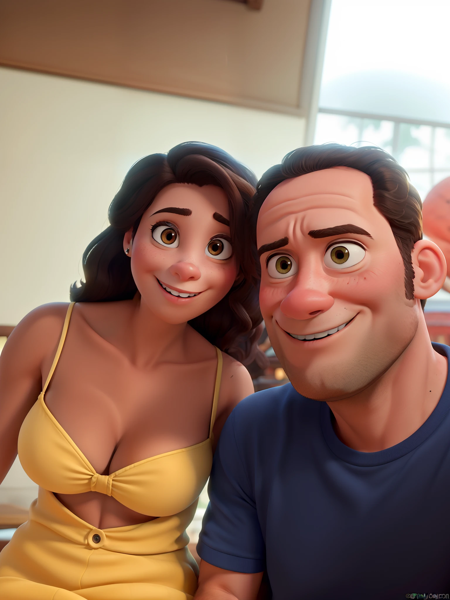 A couple in great quality and definition in the style of Disney pixar