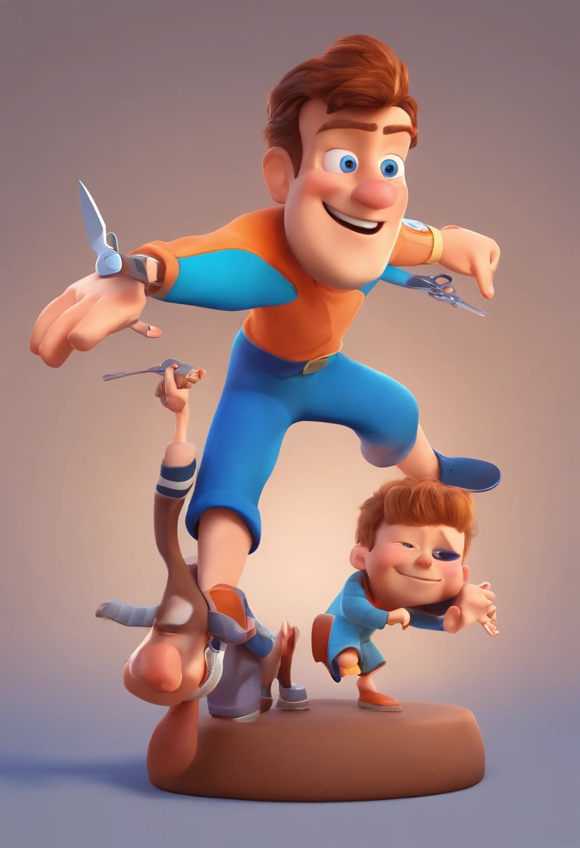 Estilo Pixar: The grown man is holding a naked blue-eyed boy and in his other hand he is holding a pair of scissors and is trying to cut off the boy's testicles,3D Poster,Disney
