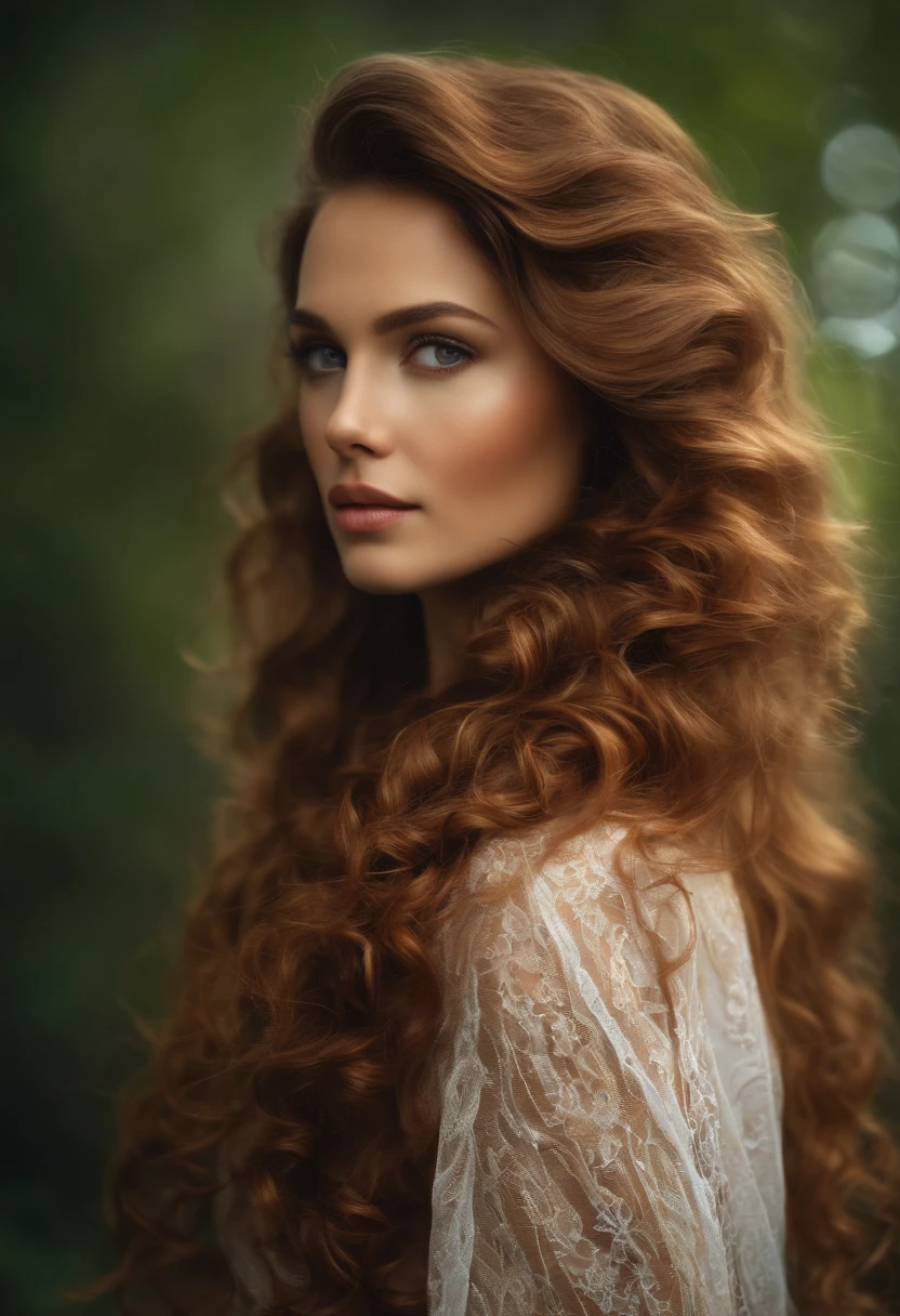 a woman with a light brown hair and long and curly