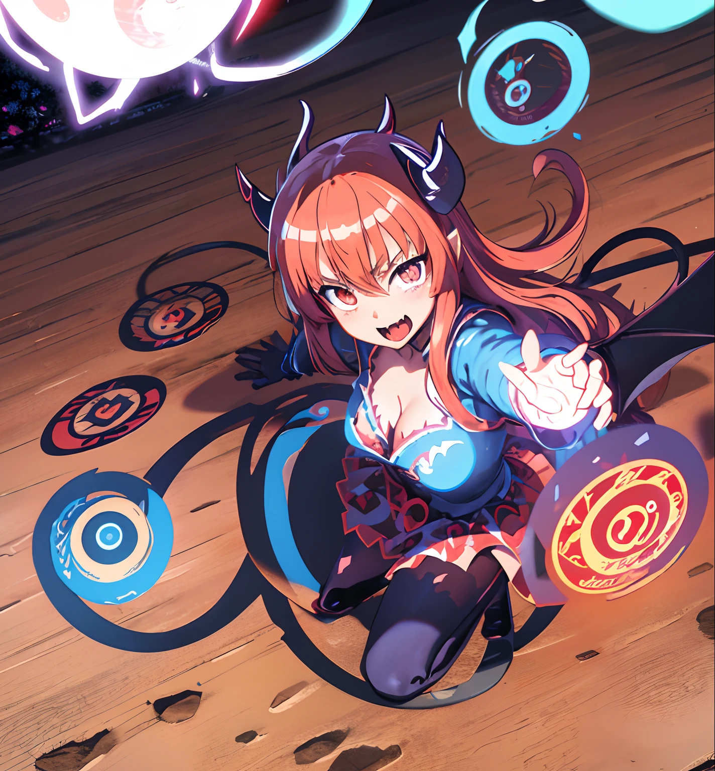 masutepiece, ultra-quality,(cowboy shot),(Dynamic Pose:1.6),(Demon King Maiden 、Discover magic circles scattered on the ground:1.7),(dynamic view:1.6),(magic circles:1.5)、a miniskirt、A sexy、
