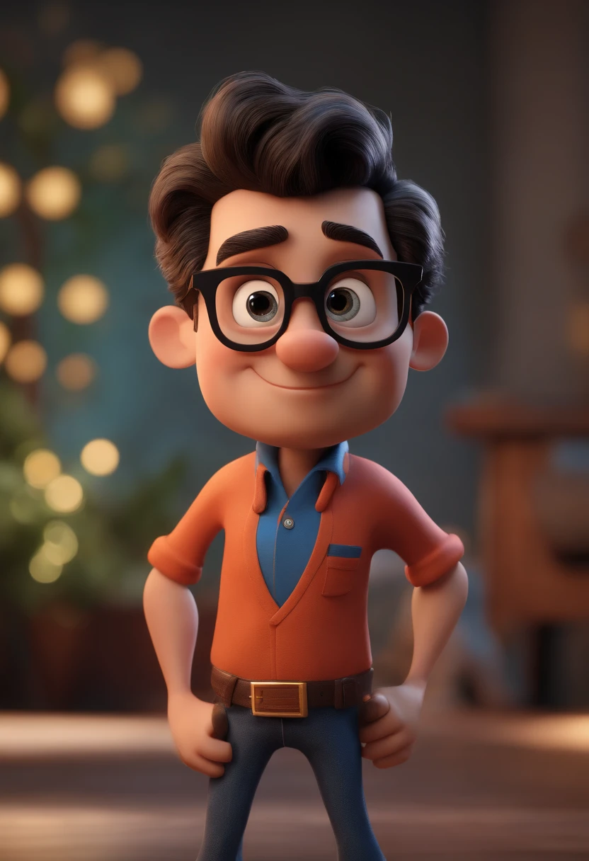 Cartoon character of a man with black glasses and a blue shirt, animation character, Caractere estilizado, animation style rendering, 3D estilizado, Arnold Maya render, 3 d render stylized, toon render keyshot, Personagem 3D, Personagem 3D, 3d rendering stylized, 3 d character render, personagem de desenho animado, Personagem de close up, Pose de personagem, (Estilo Pixar) (master part:1.2) (Bokeh) (best quality) (pele detalhada) (textura detalhada) (8k) (argila) (Cinematic lighting) (foco nítido