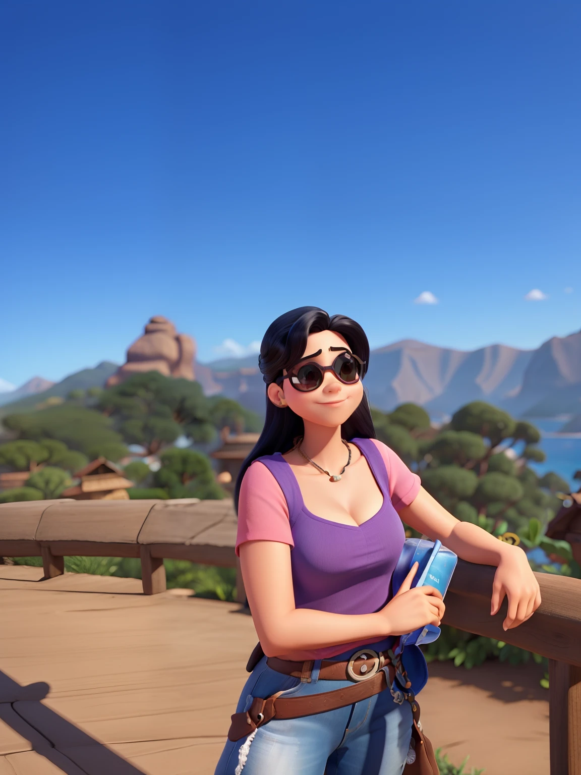 alta qualidade, Disney pixar, cabelo preto, cabelo liso, sunglasses