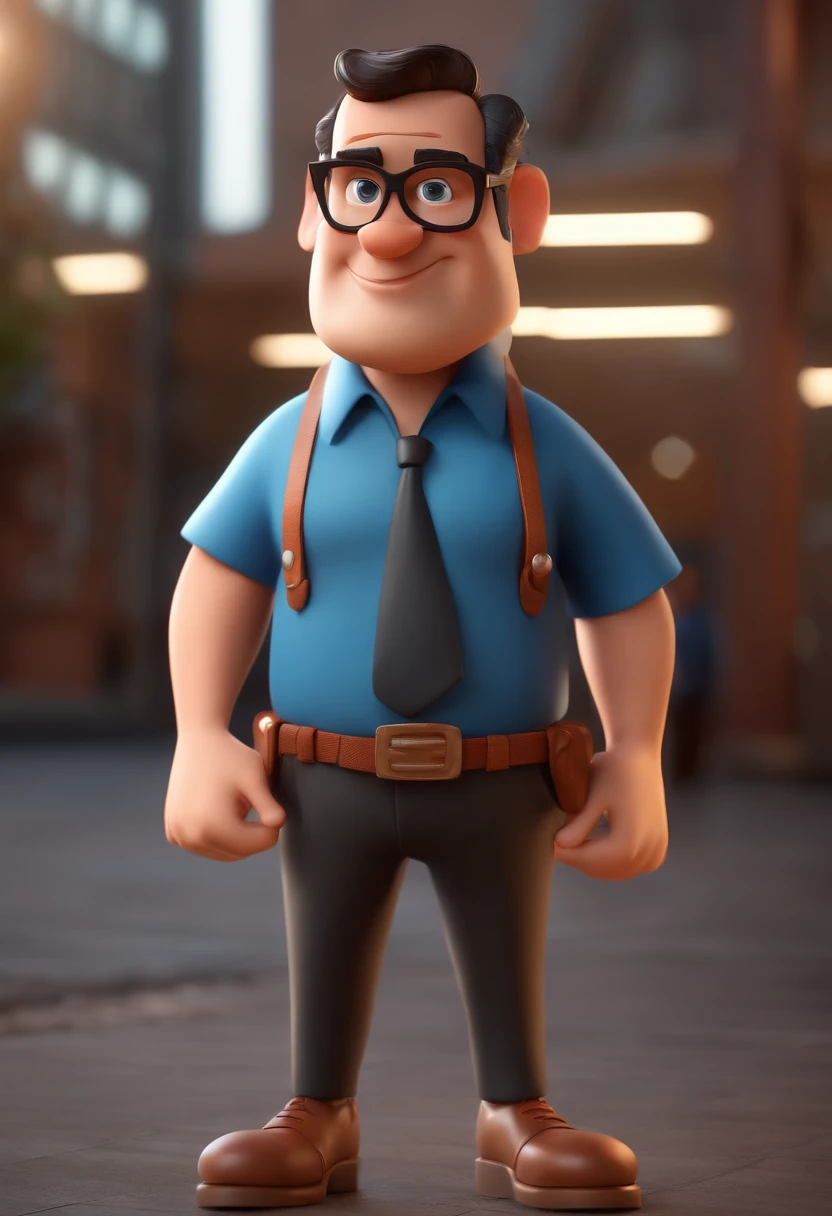 Cartoon character of a man with black glasses and a blue shirt, animation character, Caractere estilizado, animation style rendering, 3D estilizado, Arnold Maya render, 3 d render stylized, toon render keyshot, Personagem 3D, Personagem 3D, 3d rendering stylized, 3 d character render, personagem de desenho animado, Personagem de close up, Pose de personagem,  (Estilo Pixar) (master part:1.2) (Bokeh) (best quality) (pele detalhada) (textura detalhada) (8k) (argila) (Cinematic lighting) (foco nítido