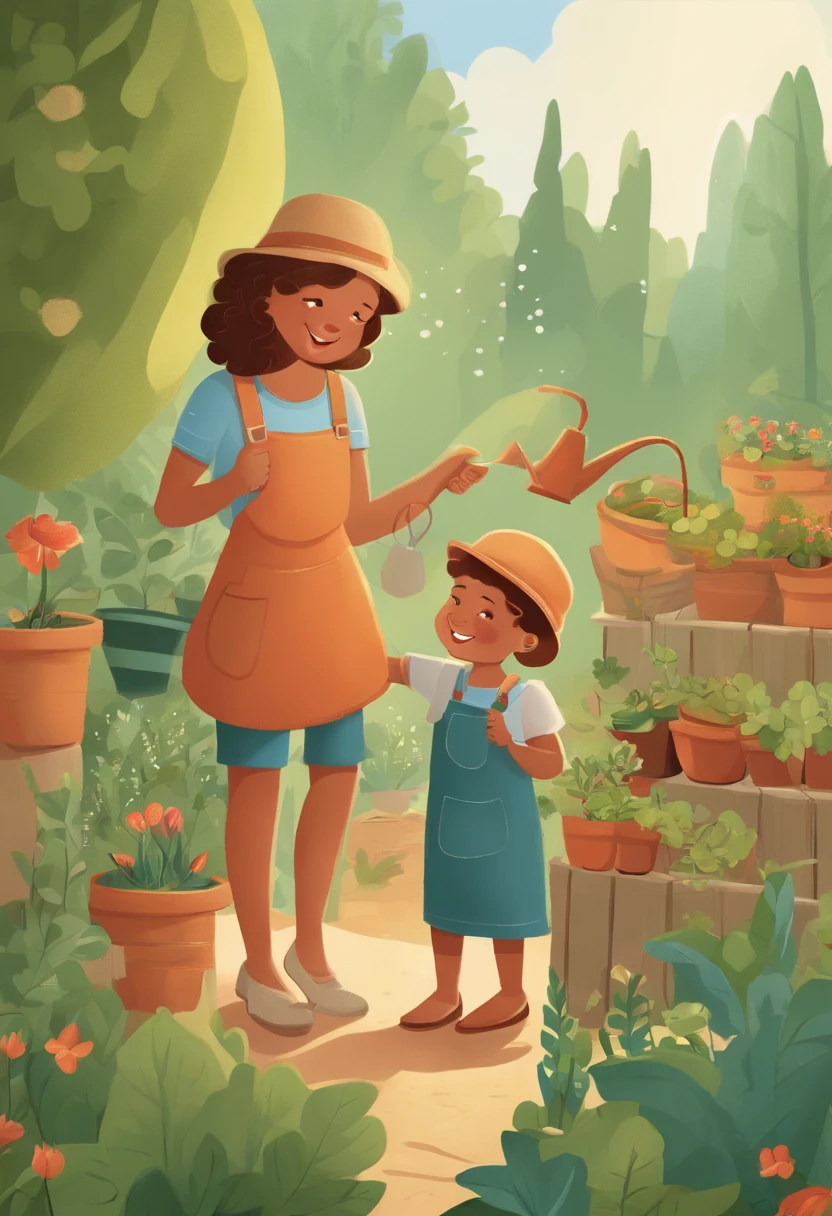 There's a middle-aged man and a girl watering plants, illustration for children's book, illustration for children's book, illustration for children's book, commercial illustration, illustration for children's book, flat illustration, detailed 2d illustration, 2d illustration, 2d illustration, illustration for children's book, illustration for children's book, illustration, Children's illustration, professional illustration