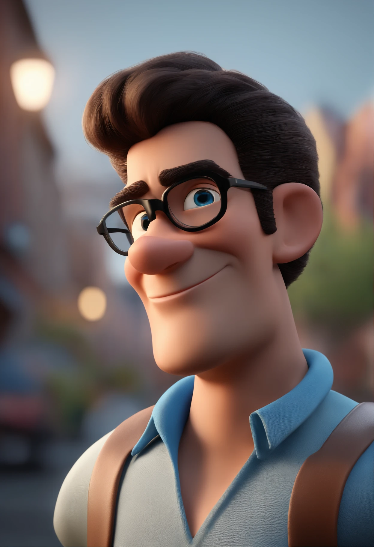 Cartoon character of a man with black glasses and a blue shirt, animation character, Caractere estilizado, animation style rendering, 3D estilizado, Arnold Maya render, 3 d render stylized, toon render keyshot, Personagem 3D, Personagem 3D, 3d rendering stylized, 3 d character render, personagem de desenho animado, Personagem de close up, Pose de personagem,  (Estilo Pixar) (master part:1.2) (Bokeh) (best quality) (pele detalhada) (textura detalhada) (8k) (argila) (Cinematic lighting) (foco nítido