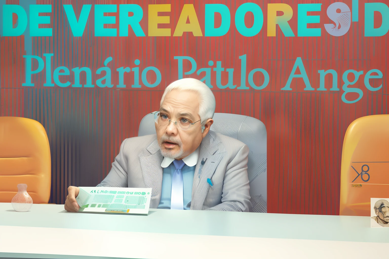 there is a man sitting at a table with a microphone, carmelo blandino, proporcional, heraldo ortega, sao paulo, pablo perdomo, adreas rocha, vlop, daniel mirante, caio santos, gui guimaraes, david rios ferreira, icaro carvalho, images, foto realista, ástor alexander