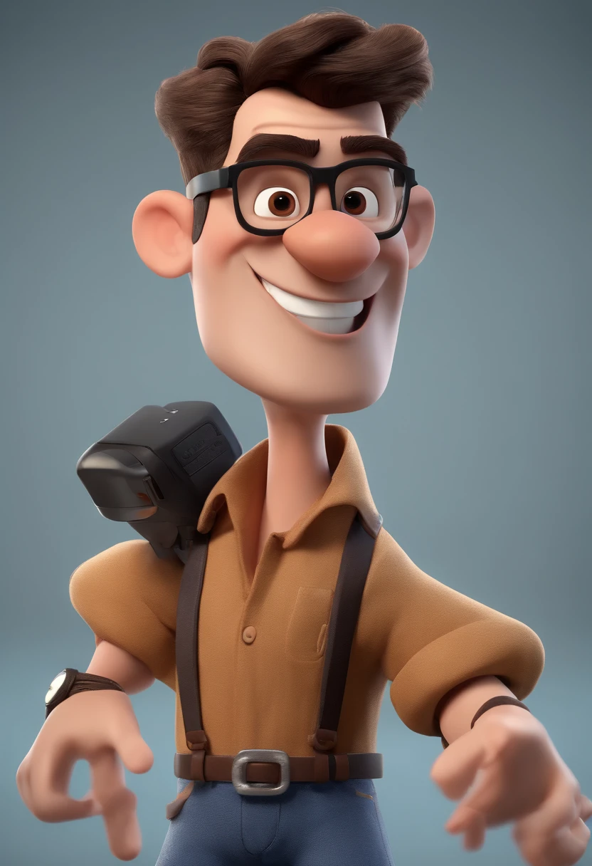 Cartoon character of a man with black glasses and a blue shirt, animation character, Caractere estilizado, animation style rendering, 3D estilizado, Arnold Maya render, 3 d render stylized, toon render keyshot, Personagem 3D, Personagem 3D, 3d rendering stylized, 3 d character render, personagem de desenho animado, Personagem de close up, Pose de personagem,  (Estilo Pixar) (master part:1.2) (Bokeh) (best quality) (pele detalhada) (textura detalhada) (8k) (argila) (Cinematic lighting) (foco nítido