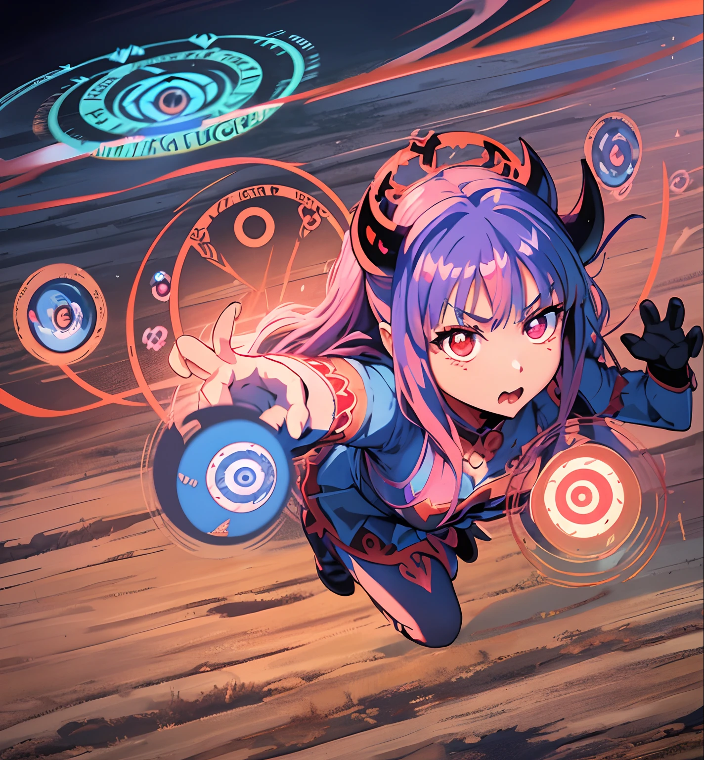 masutepiece, ultra-quality,(cowboy shot),(Dynamic Pose:1.6),(Demon King Maiden 、Discover magic circles scattered on the ground:1.7),(dynamic view:1.6),(magic circles:1.5)、a miniskirt、A sexy、