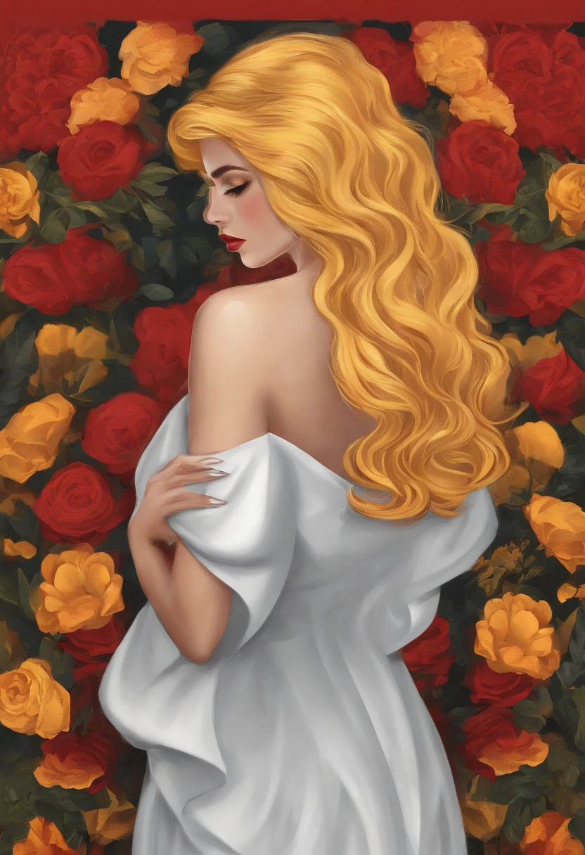 bens, amarelo_Alunos, +_+, preto_Hair, High_rabo-de-cavalo, vermelho_flor_Hair_enfeite, master part, best quality, ultra-detalhado, illustration, sozinho, 1girl